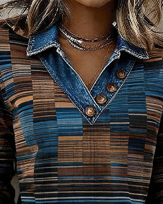 Denim Patchwork Stripe Vintage Top