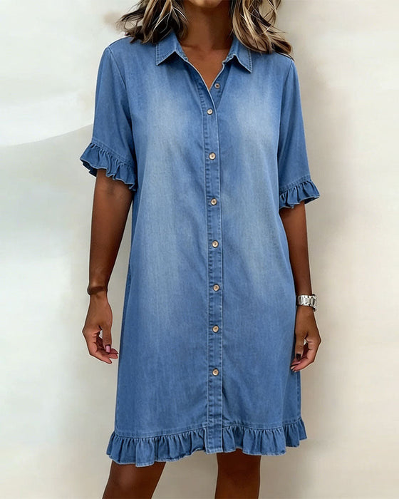 Denim Ruffle Shirt Dress