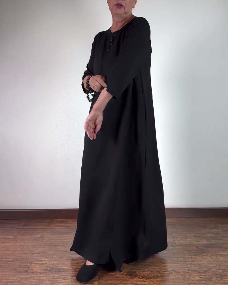 Solid color round neck loose dress