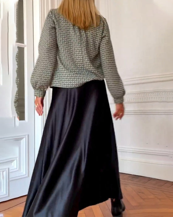 V-neck geometric print casual blouse