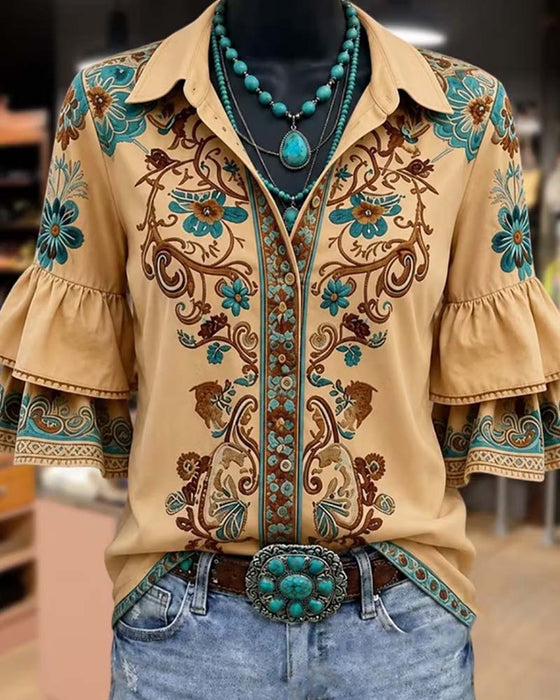 Lapel Vintage Casual Blouse
