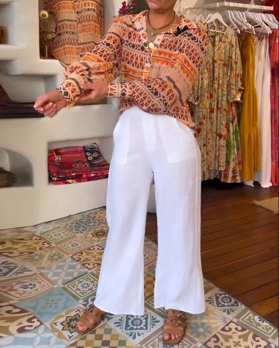 Lapel retro printed shirt