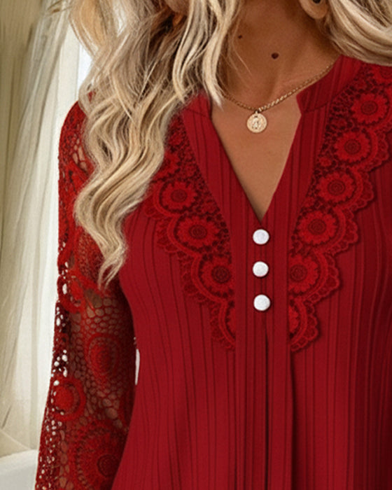 Lace Patchwork V-Neck Dress