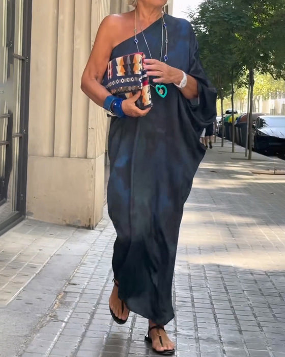 One Shoulder Solid Color Dress