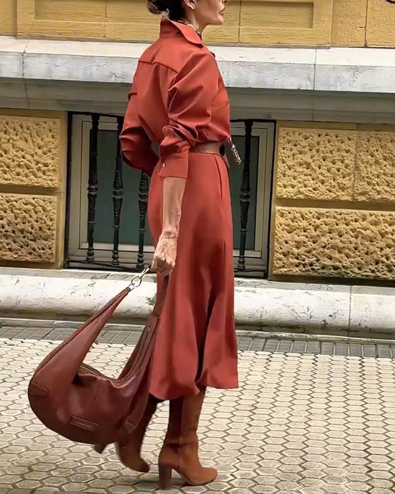 Slit Hem Shirt Dress