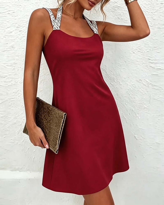 Strappy Shimmer Cross Over Solid Dress