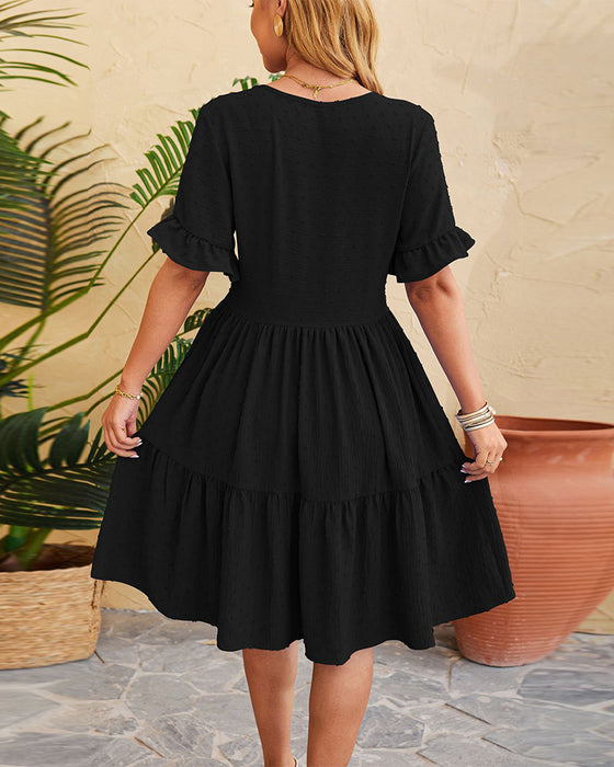 Elegant buttoned ruffled A-line dress