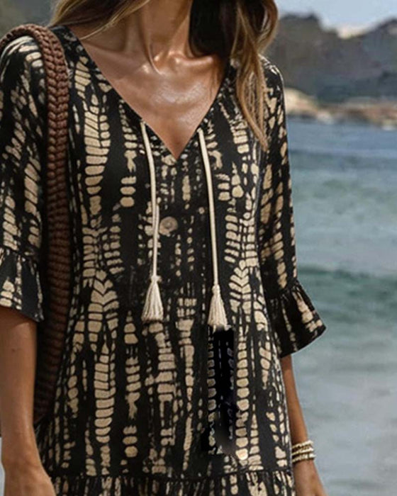 Casual V-Neck Print Dress