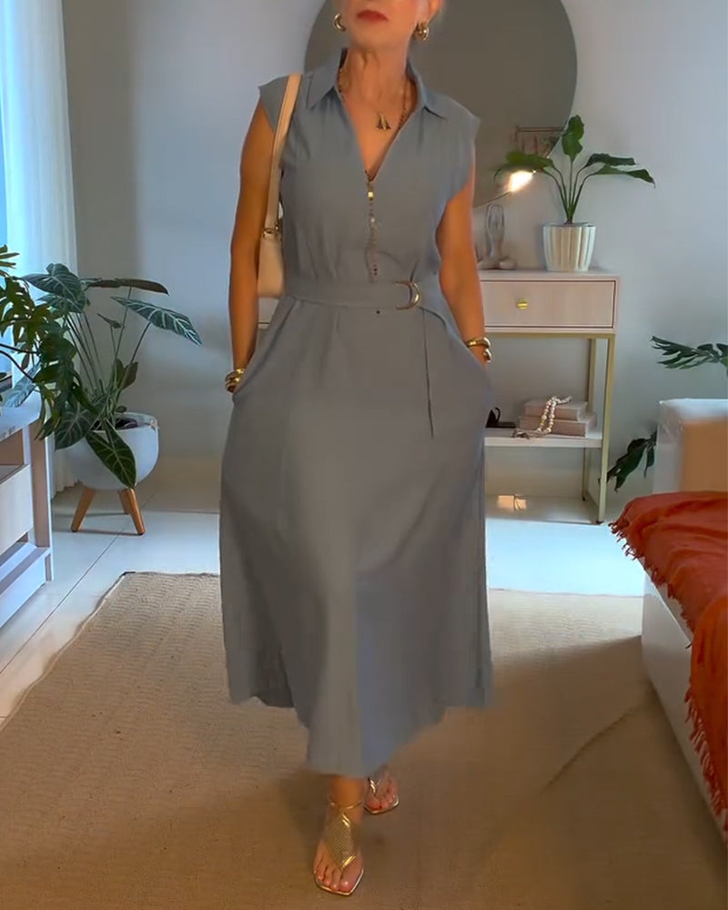 Elegant Lapel Long Dress