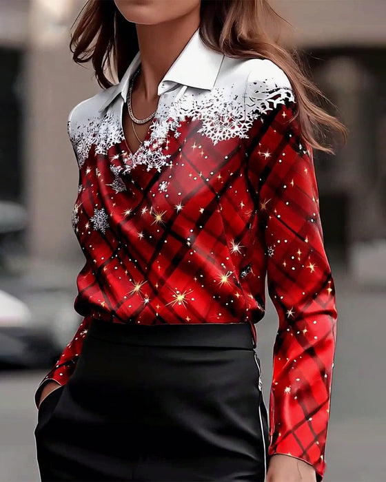 Fashionable Snowflake Print Blouse