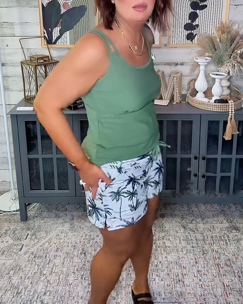 Tank-Style Square-Cut Beach Shorts Tankini