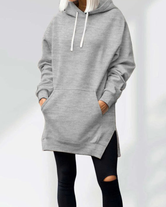 Solid Loose Fit Drawstring Hoodie