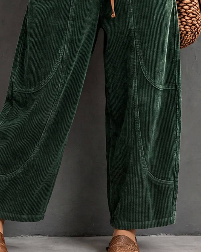 Elastic Waist Color-Block Cropped Wide-Leg Pants