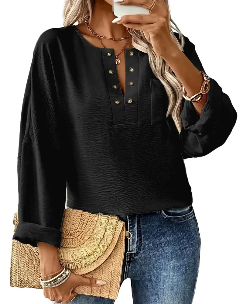 Solid Casual Long Sleeve Blouse
