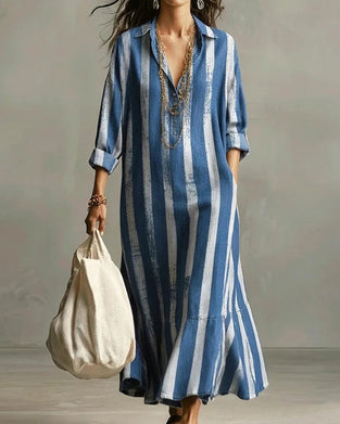 Loose Vertical Striped Long Dress