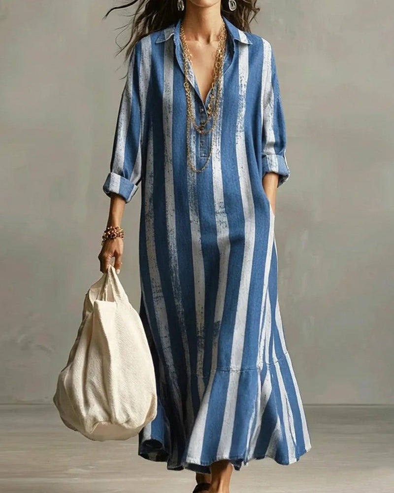 Loose Vertical Striped Long Dress
