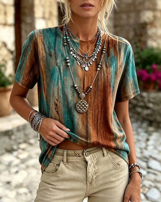 Crew Neck Color Block Striped T-Shirt