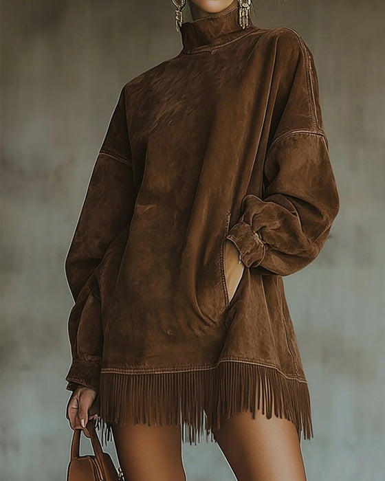 Turtleneck Fringe Pocket Dress