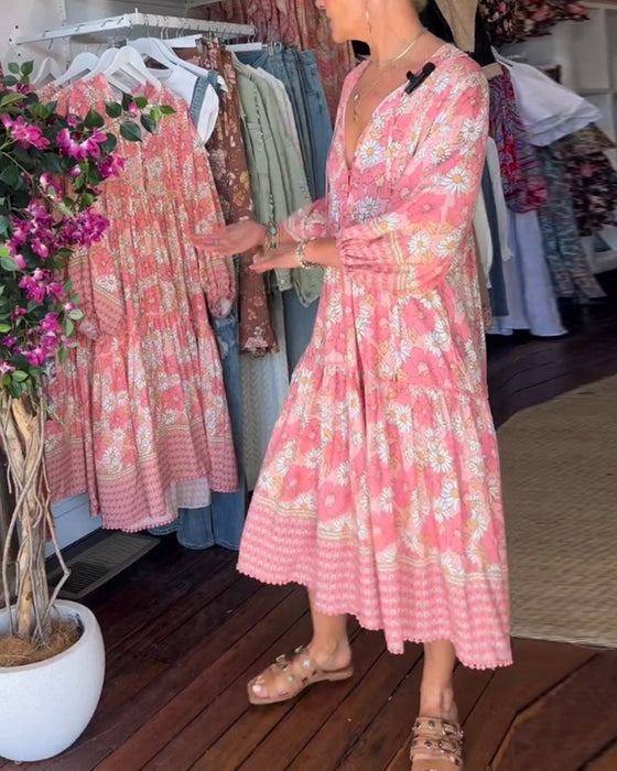 V-neck sweet printed dress