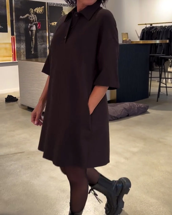 Lapel Half Sleeve Shirt Dress