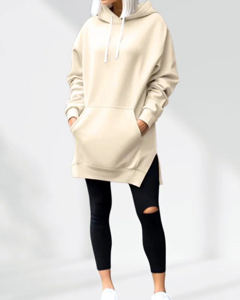 Solid Loose Fit Drawstring Hoodie