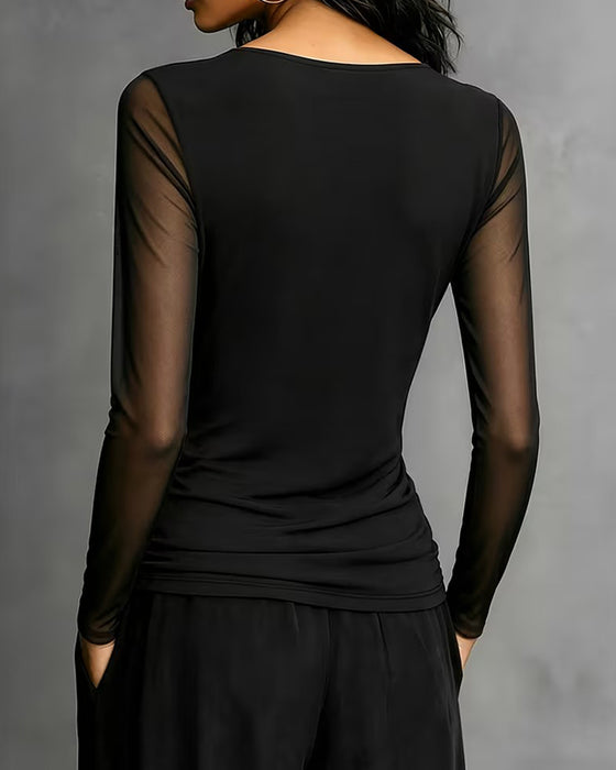 Cowl Neck Long Sleeve Fitted Top