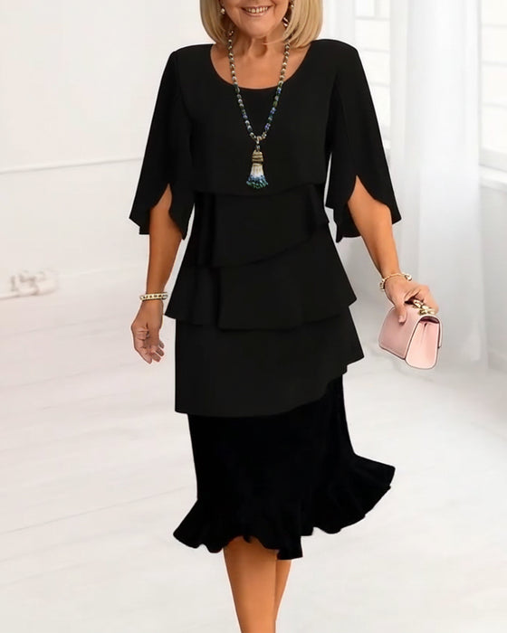 Stylish Round-Neck Tiered Dress