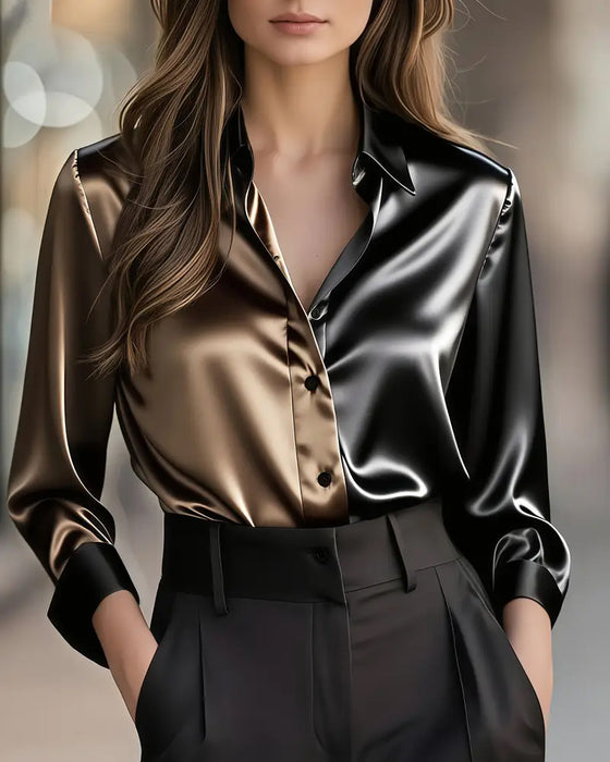 Fashionable Business Satin Color Block Shirt