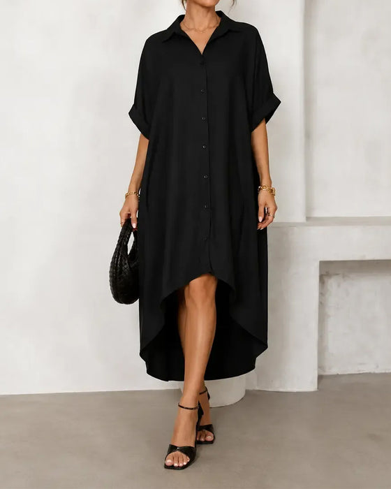 Lapel Collar Button Irregular Dress
