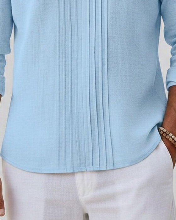 Pleated Stand Collar Men's Shirt