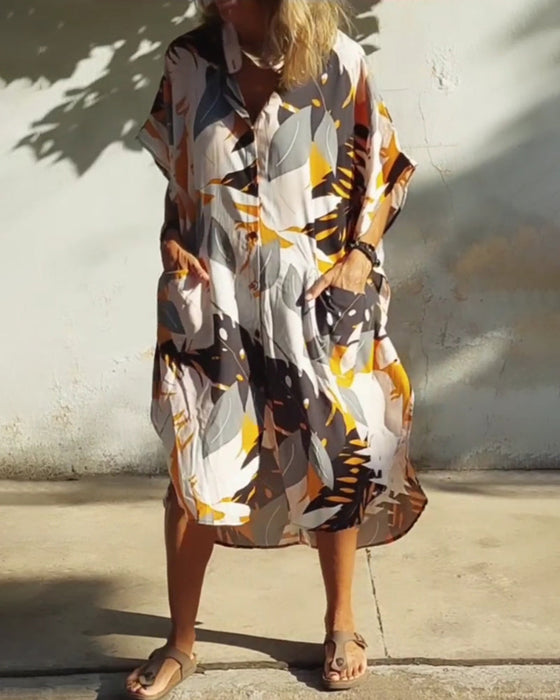 Pocket maple leaf print dress