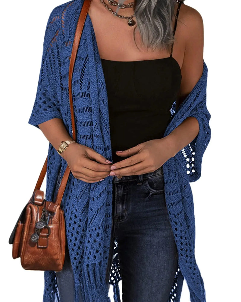 Cut-Out Fringe Knit Cardigans