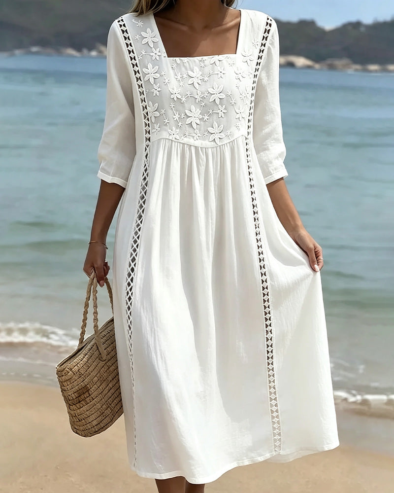 Square Neck Hollow Out Casual Dress