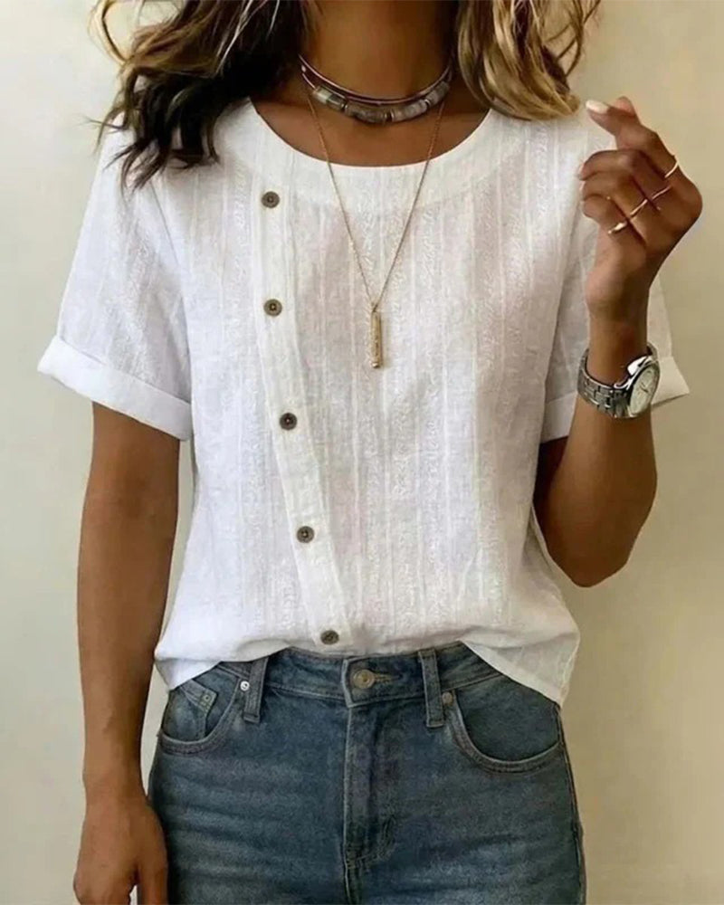 Diagonal Button Short Sleeve Blouse