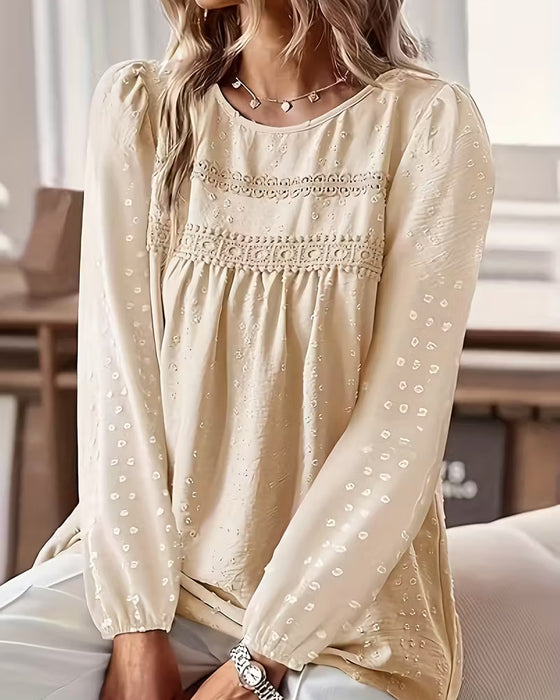 Lace Paneled Crew Neck Blouse