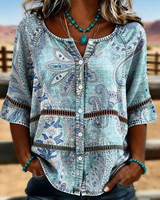 Paisley Print Three-Quarter Sleeve Shirt