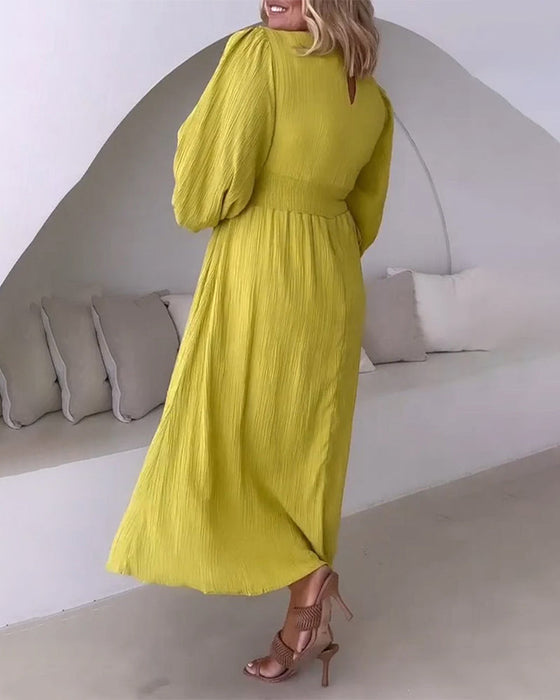 Lantern long sleeve solid color elegant dress