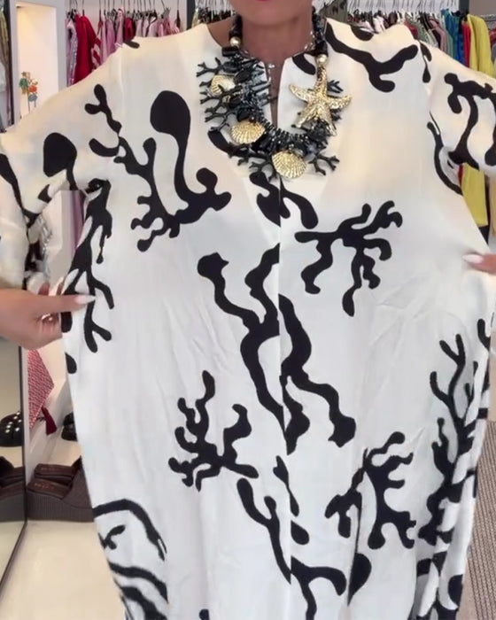 Long Sleeve Vintage Print Dress
