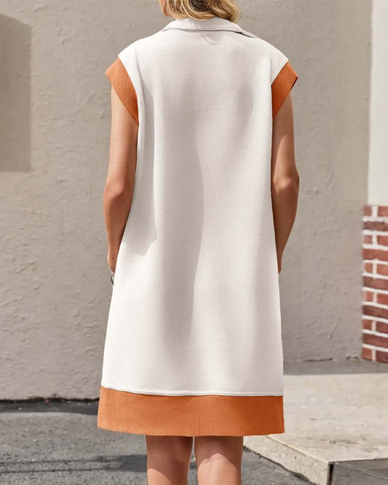 Half-Zip Sleeveless Colorblock Sweatshirt Dresses