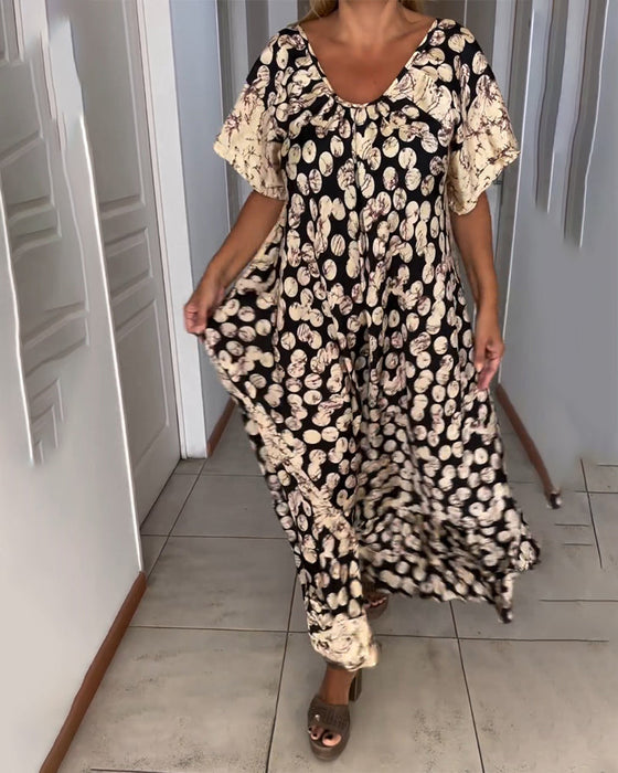 V-neck printed short-sleeved dress