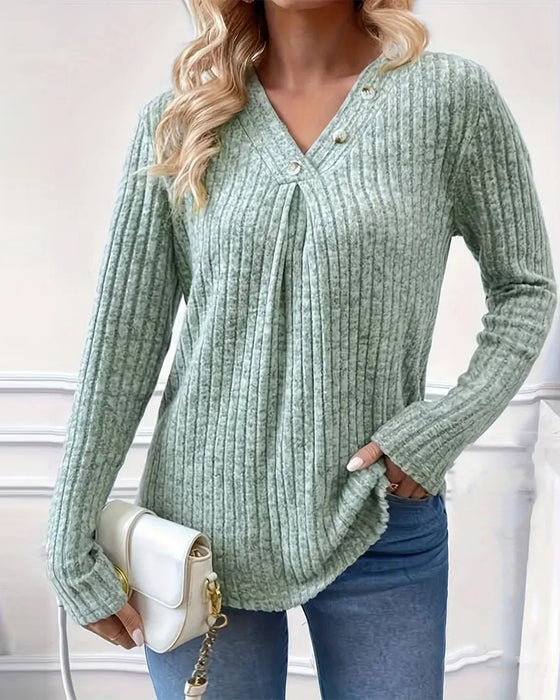 V-Neck Ribbed Long-Sleeve Top