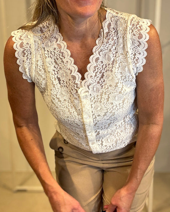 Lace sleeveless v-neck elegant tank top