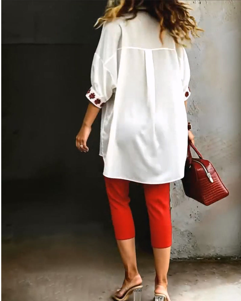 Large Flower Print Puff Sleeve Shirt