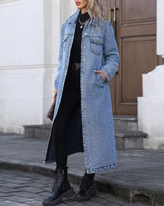 Lapel Pocket Button Denim Coat