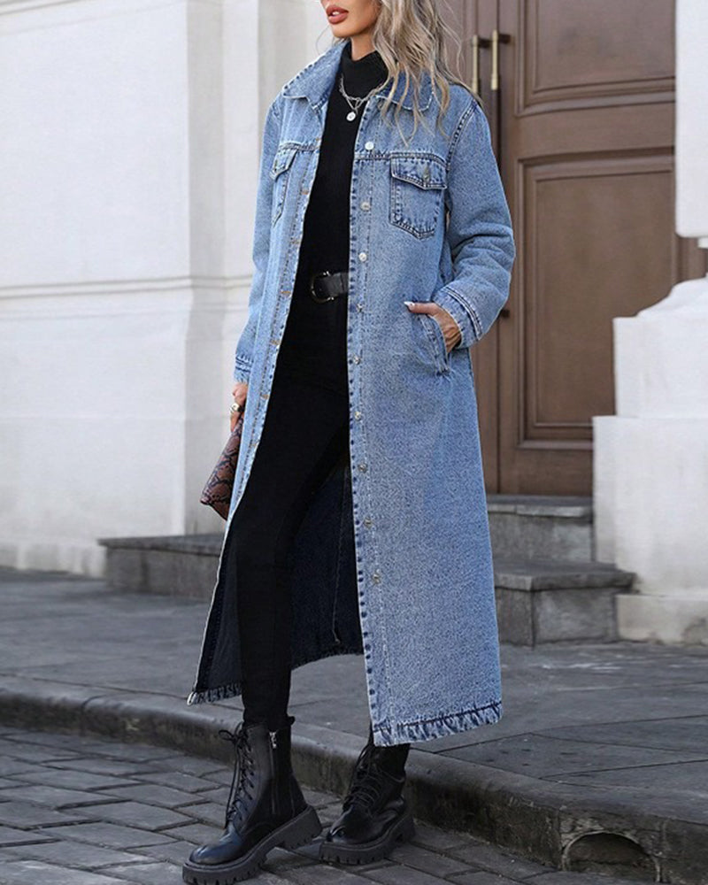 Lapel Pocket Button Denim Coat