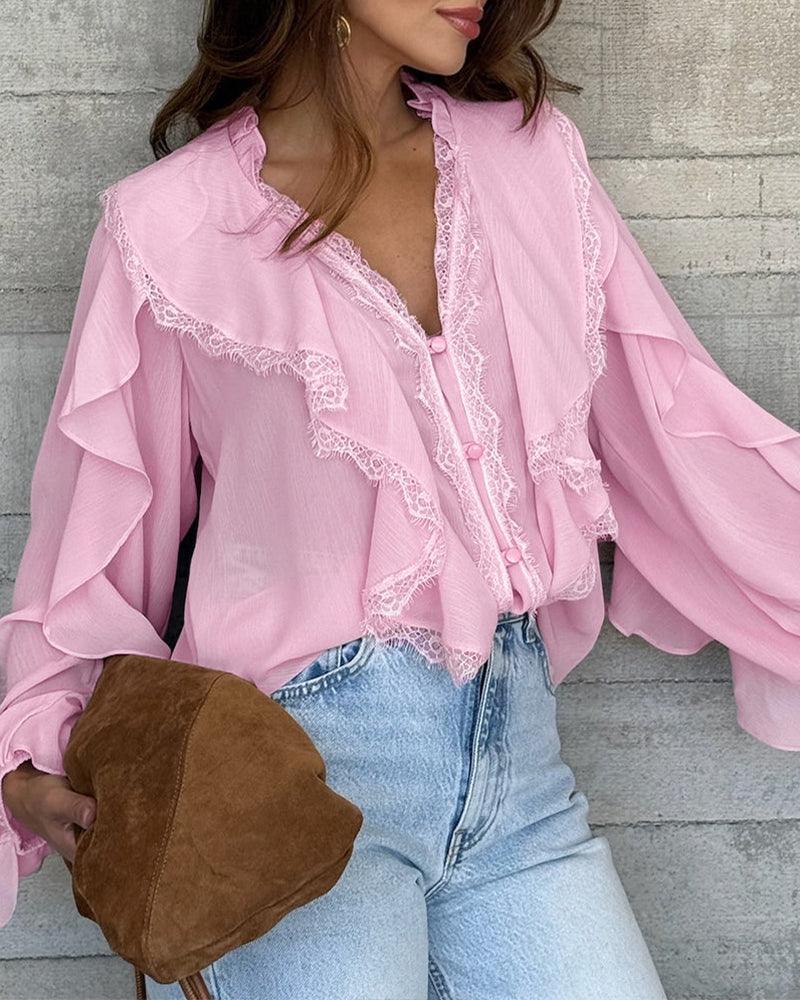 Elegant Ruffled Lace Blouse