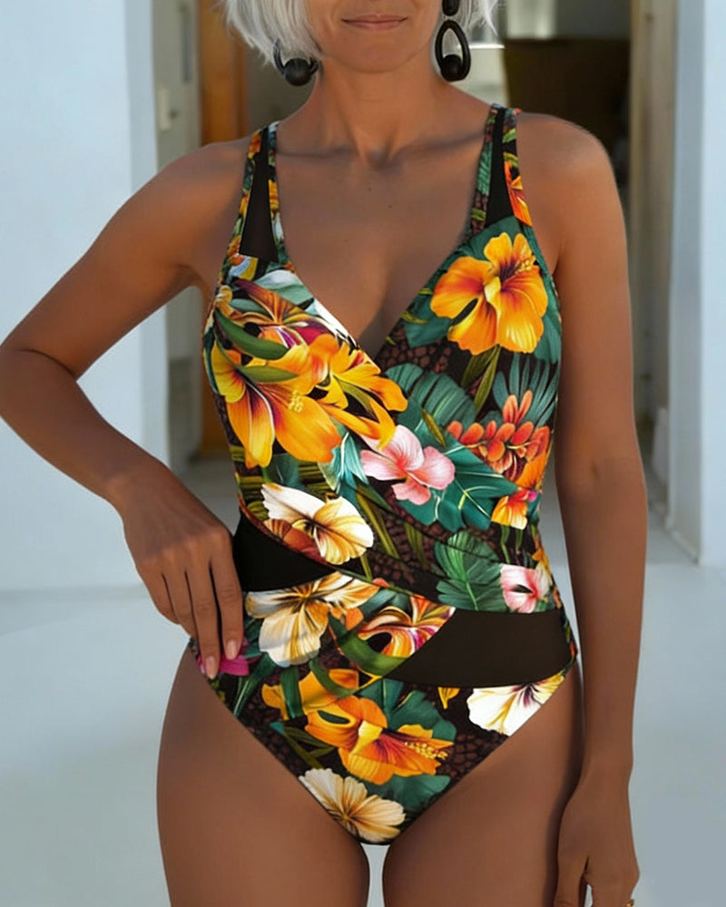 A Vacation-Style Floral One-Piece Bikini