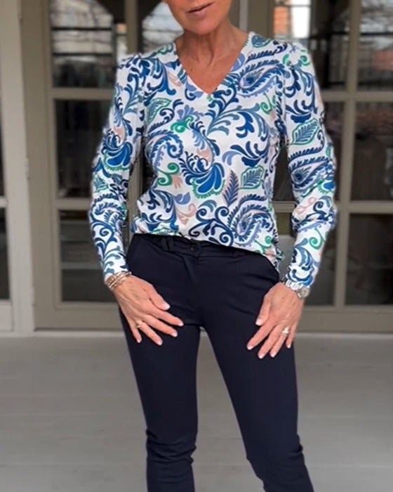 Casual printed long sleeve top