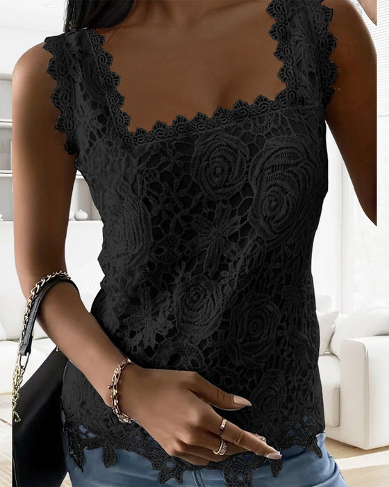 Square collar lace temperament tank top