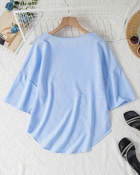 Striped print crew neck casual top